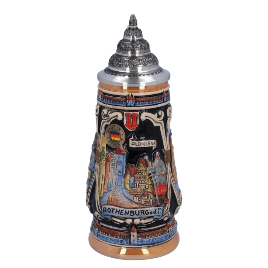 "Käthe Wohlfahrt Rothenburg Knight Beer Stein with Tin Lid – 0.25L Traditional German Tankard"