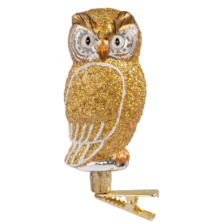 Poesie in Glas Owl Gold Brooch with Secure Clip for Elegant Accessories