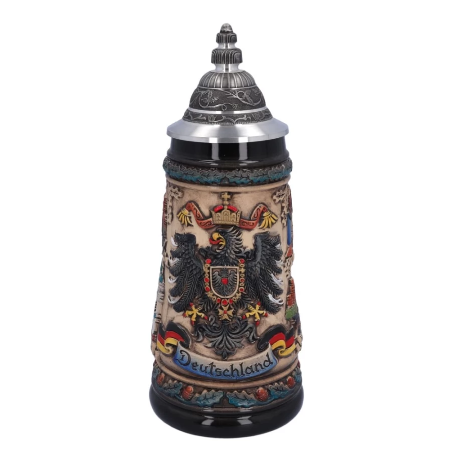 Käthe Wohlfahrt German Beer Stein with Tin Lid - 0.5L Traditional Brown Ceramic Tankard