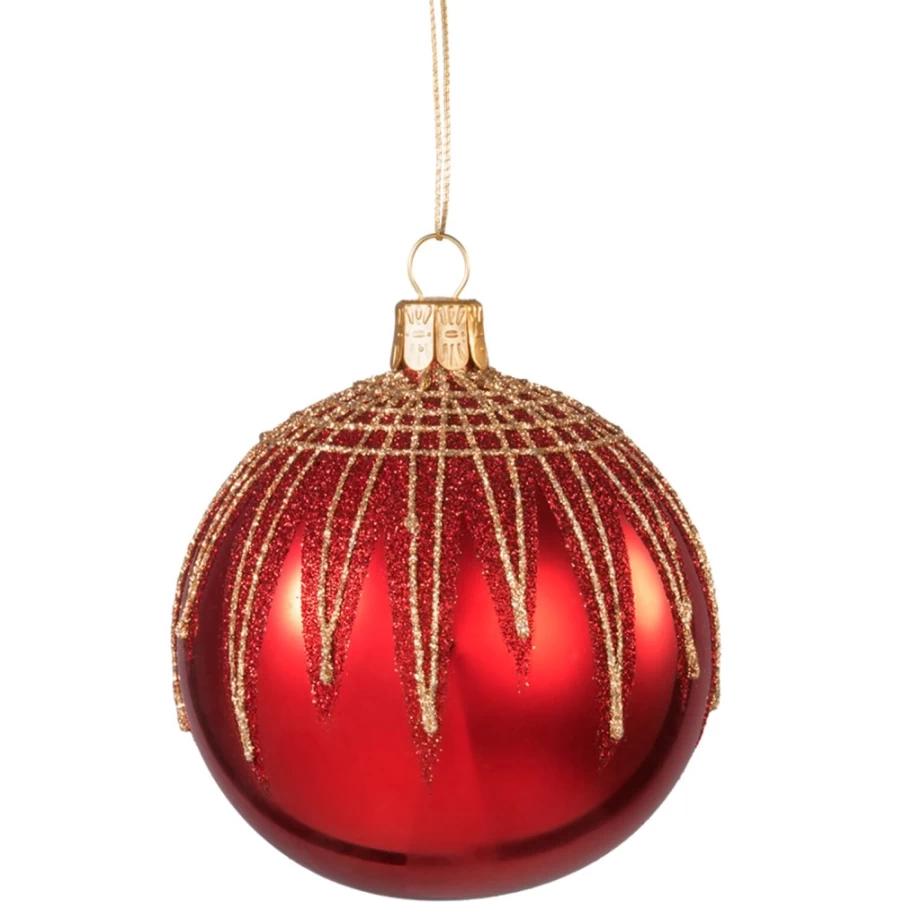 Käthe Wohlfahrt Red Glitter Glass Bauble Ornament, 8cm Christmas Decoration