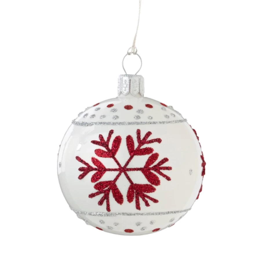 Käthe Wohlfahrt 6cm White Glass Christmas Bauble with Red Flakes – Handcrafted Holiday Ornament