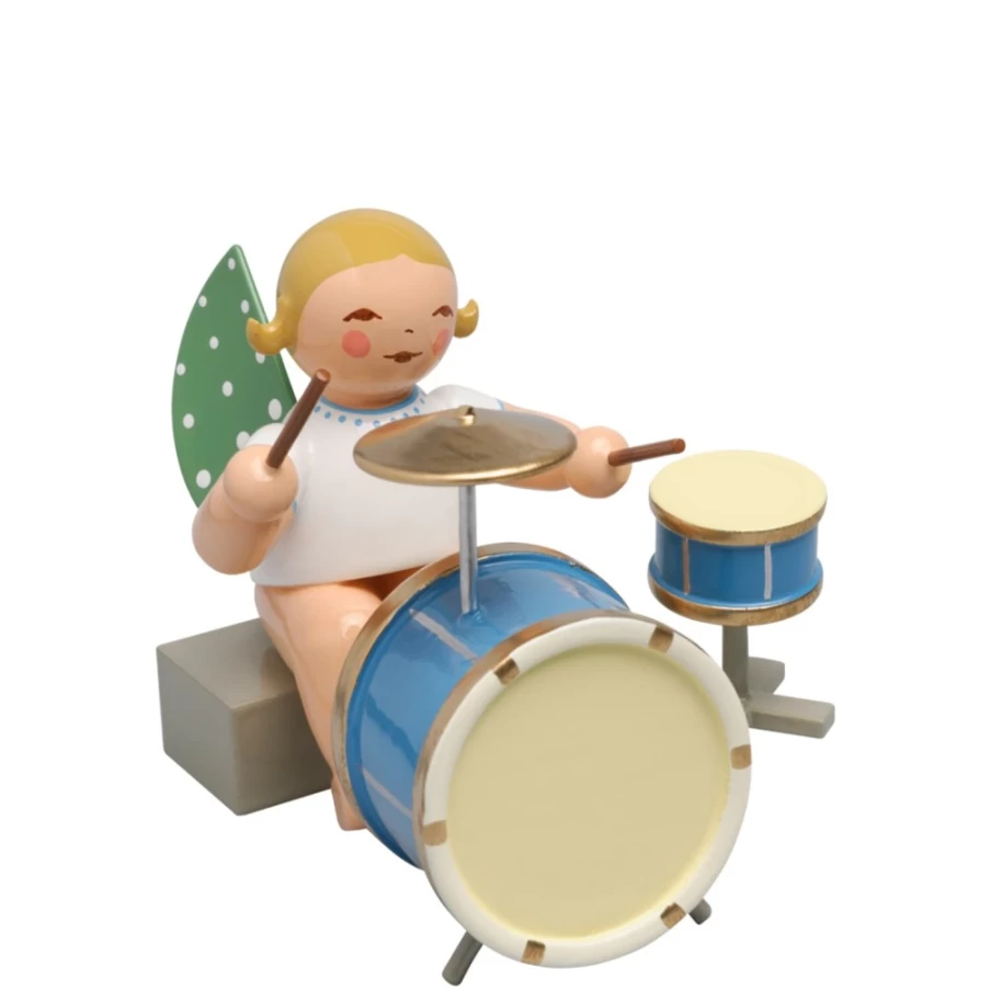 WENDT & KÜHN Angel Figurine Playing Drums - Collectible German Porcelain Ornament