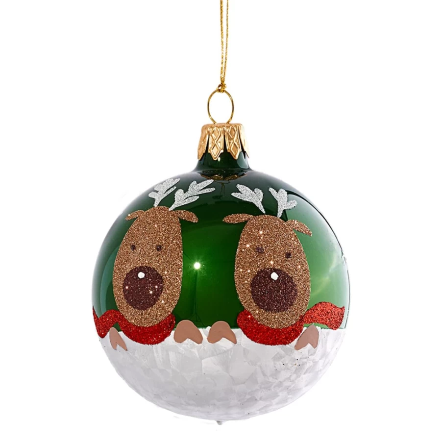 "Käthe Wohlfahrt Green Glass Bauble with Reindeers – 7cm Christmas Ornament"