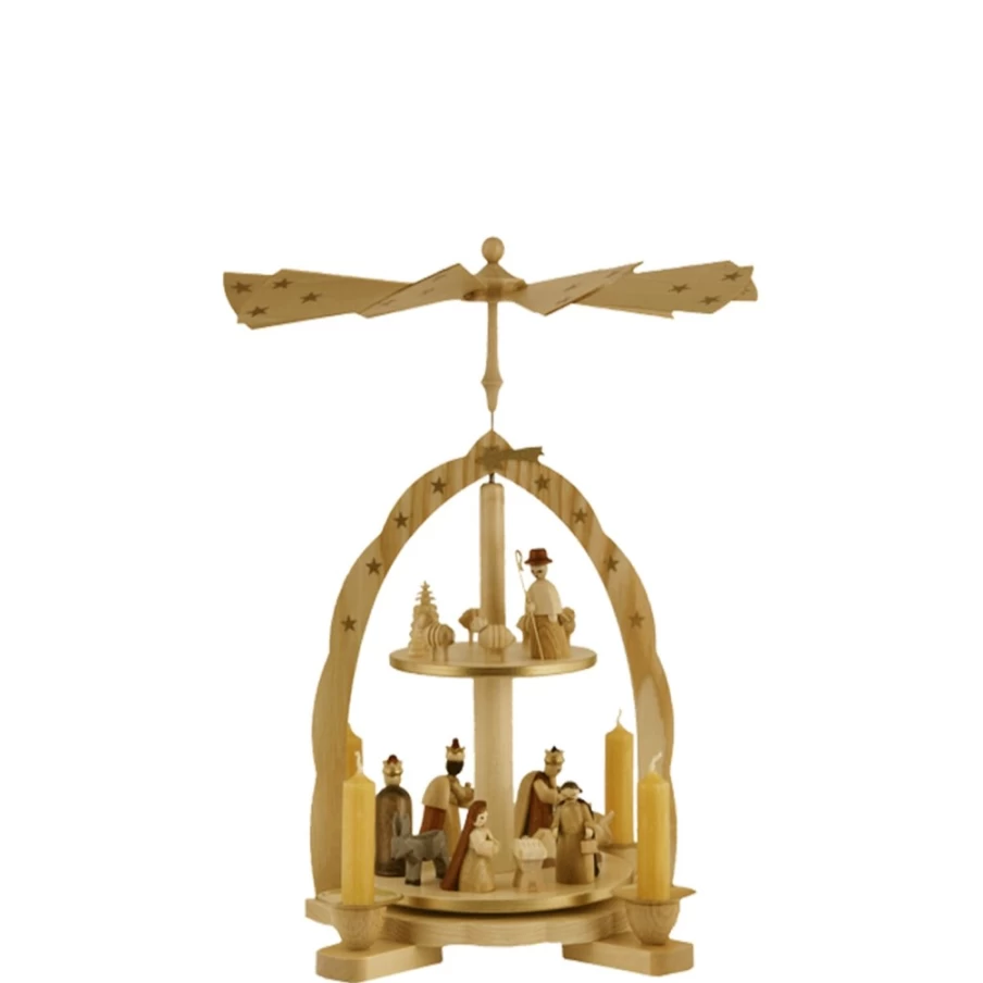 "Richard Glässer Pyramid Nativity Scene - Silent Night with Shepherd and Sheep Christmas Decoration"
