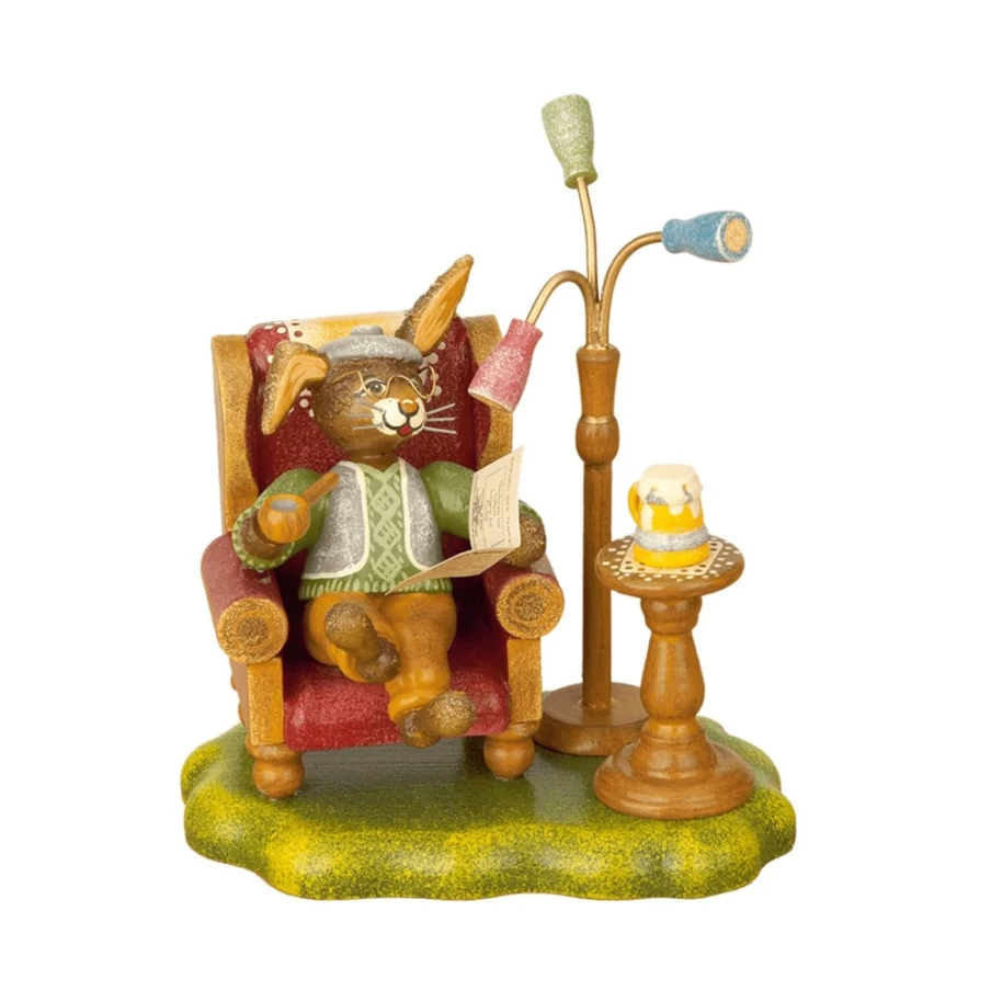 "Hubrig Volkskunst Handmade Rabbit Grandpa Figurine - Traditional Folk Art Collectible"