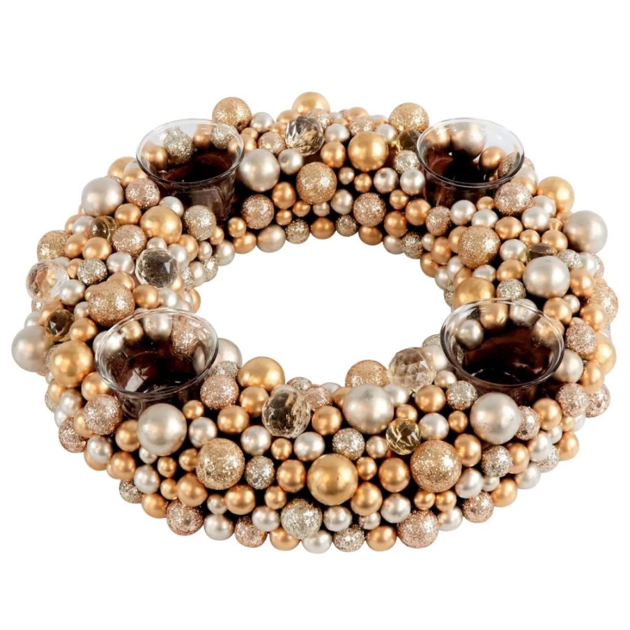 "Käthe Wohlfahrt Gold Christmas Advent Wreath with Ornament Baubles"