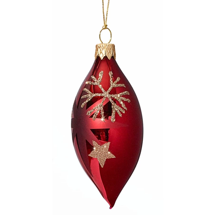 "Käthe Wohlfahrt Christmas Olive Red Ornament with Golden Stars and Flakes"