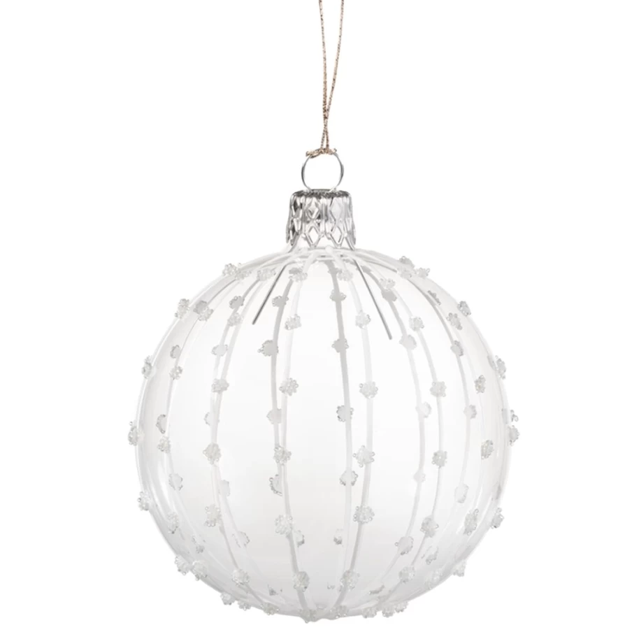 Käthe Wohlfahrt 7cm Clear Glass Bauble with Sparkling White Glitter Christmas Ornament