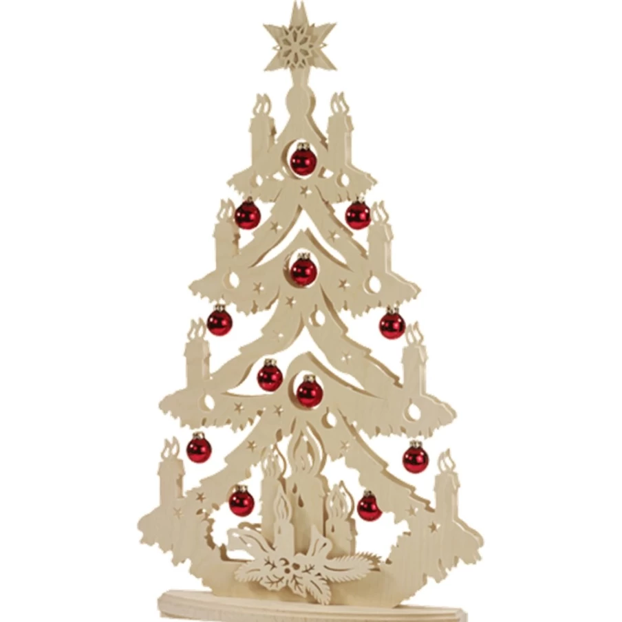RATAGS Holzdesign Double Schwibbogen Christmas Tree With Glass Baubles LED Light, 230V USB Port for Holiday Decor
