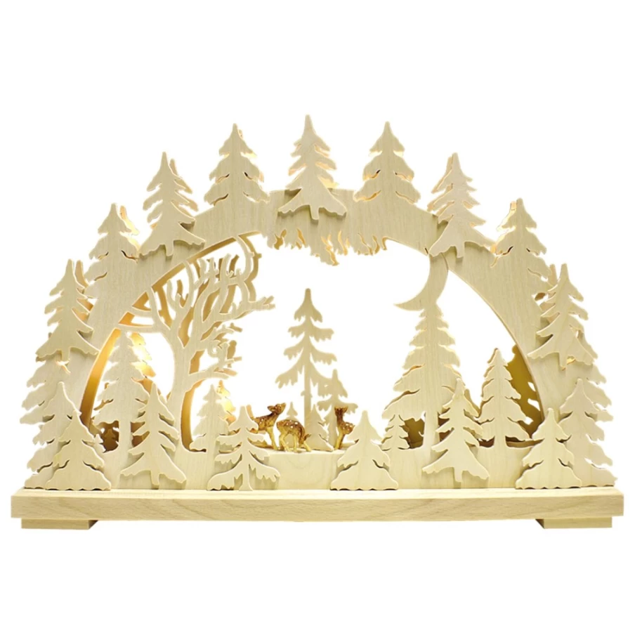 RATAGS Holzdesign Schwibbogen "Deer In The Dusk" LED Light with USB Plug, 230V Christmas Decoration