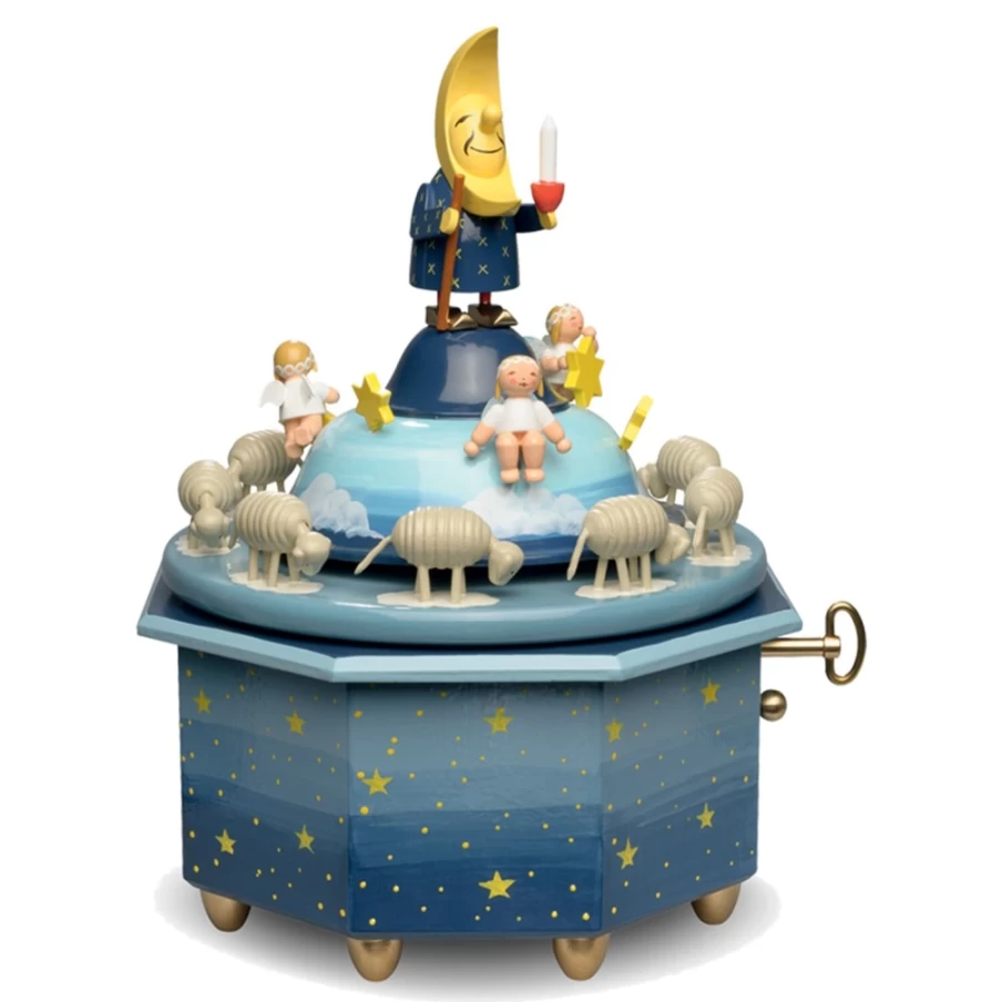 "WENDT & KÜHN Angel Music Box with Father Moon – Handmade German Collectible"