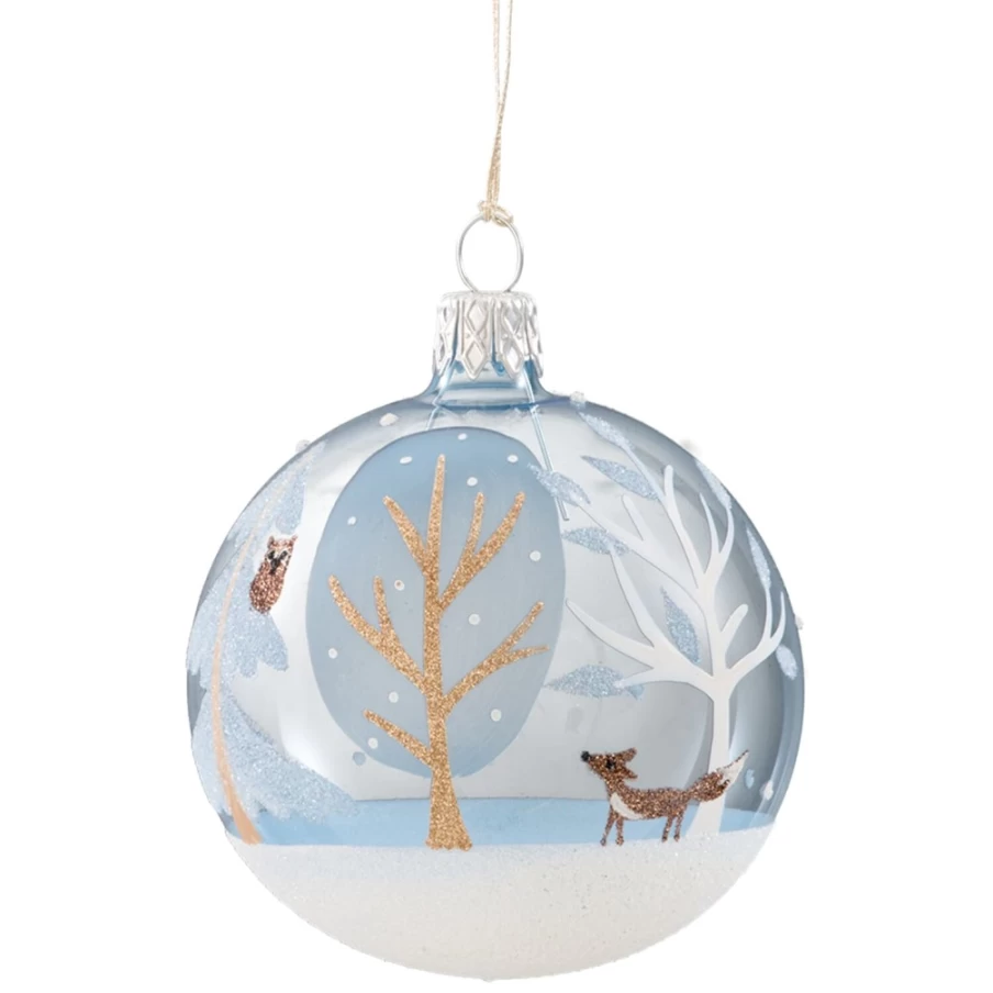 Käthe Wohlfahrt Winter Forest Light Blue Glass Bauble Ornament, 7cm Handmade Christmas Decoration