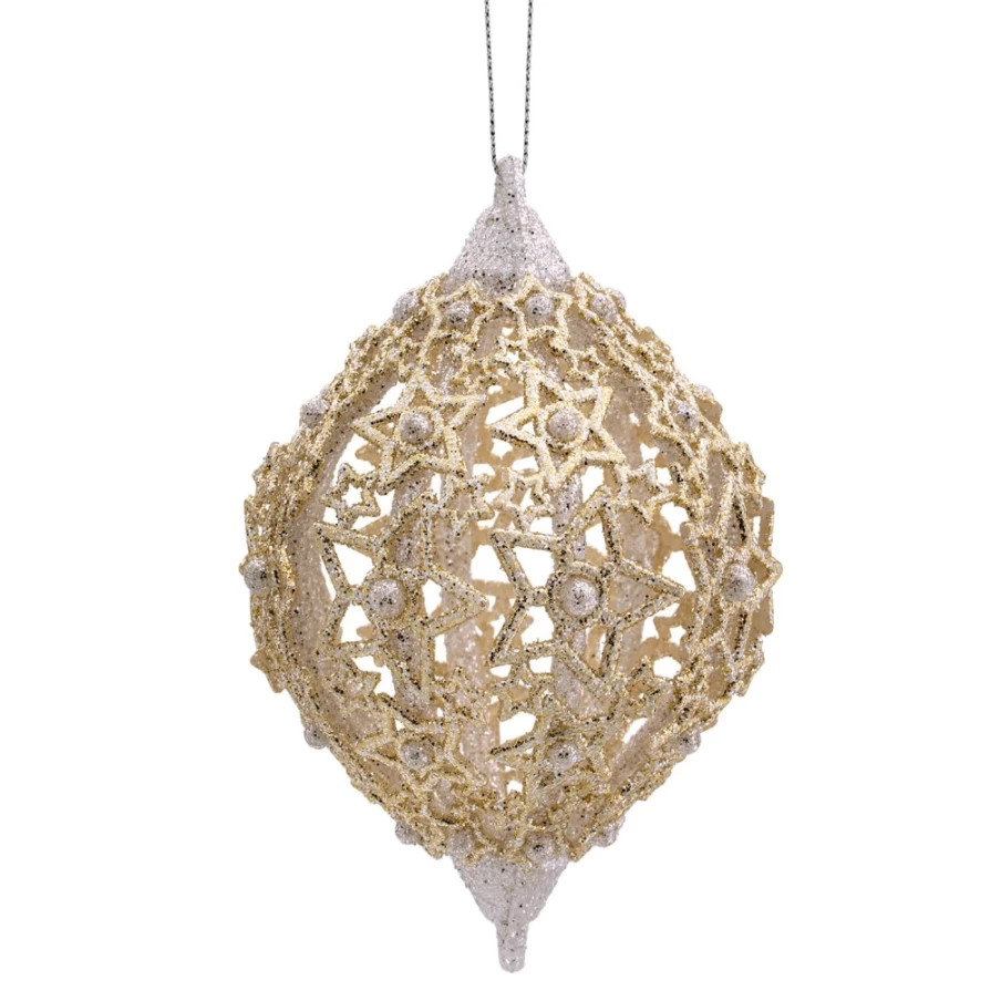 "Käthe Wohlfahrt Gold Olive Christmas Ornament with Filigree Stars – Handcrafted Holiday Decoration"