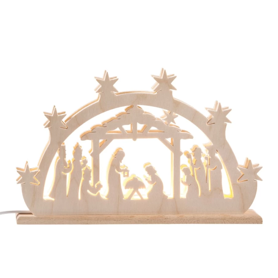 RATAGS Holzdesign Double Schwibbogen "Holy Night" LED Christmas Arch with USB Port, 230V Traditional German Decor