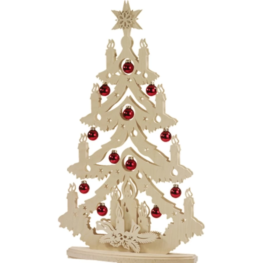RATAGS Holzdesign Double Schwibbogen Christmas Tree With Glass Baubles, 115V LED USB Lighted Decor for Holidays