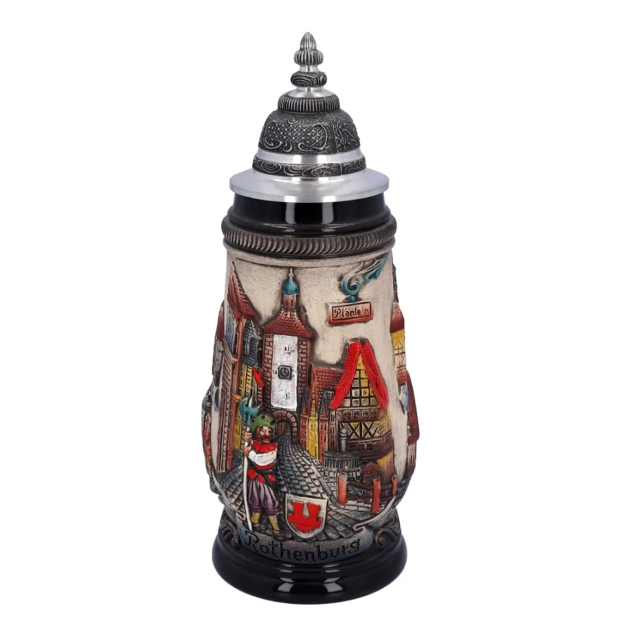 "Käthe Wohlfahrt Rothenburg Beer Stein with Tin Lid – 0.25L Traditional German Ceramic Tankard"