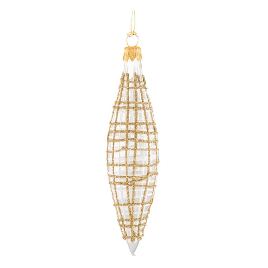 Käthe Wohlfahrt Glitter Gold and White Christmas Cone Ornament - Sparkling Decorative Tree Cone