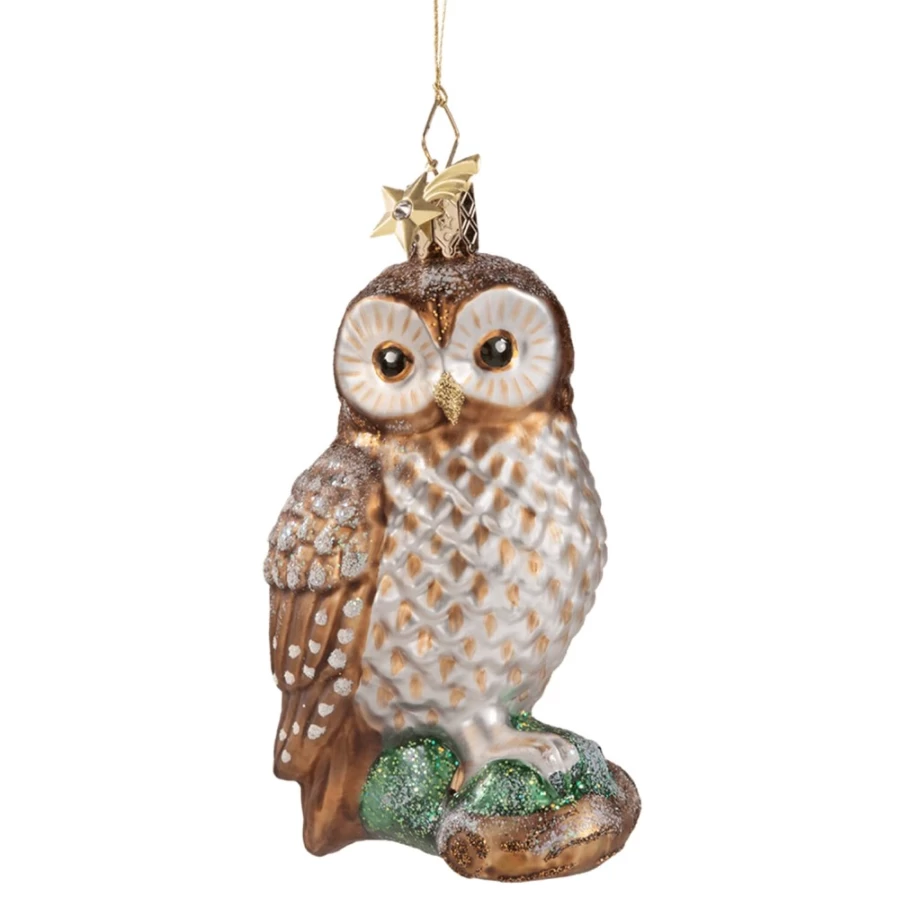 "Poesie in Glas Tawny Owl Perched on Branch - Handcrafted Glass Figurine"