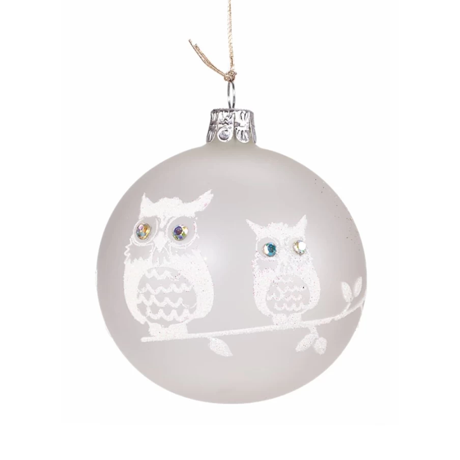 "Käthe Wohlfahrt Frosted Glass Bauble with Two White Owls – 8cm Christmas Ornament"
