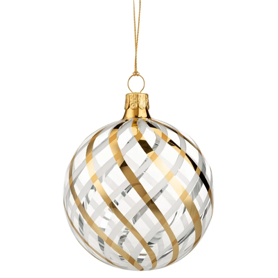 Käthe Wohlfahrt Gold-White Net Pattern Glass Bauble Ornament, 8cm Clear Christmas Decoration
