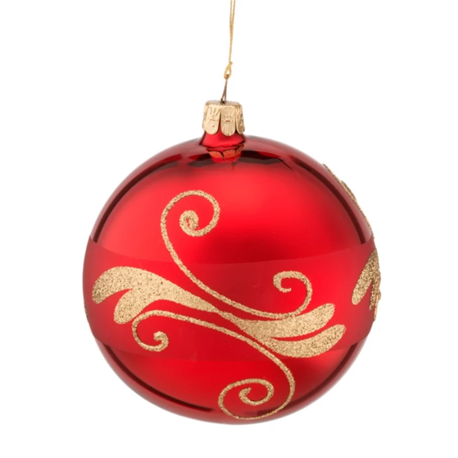 Käthe Wohlfahrt Red Glass Bauble with Gold Glitter – 10cm Christmas Ornament