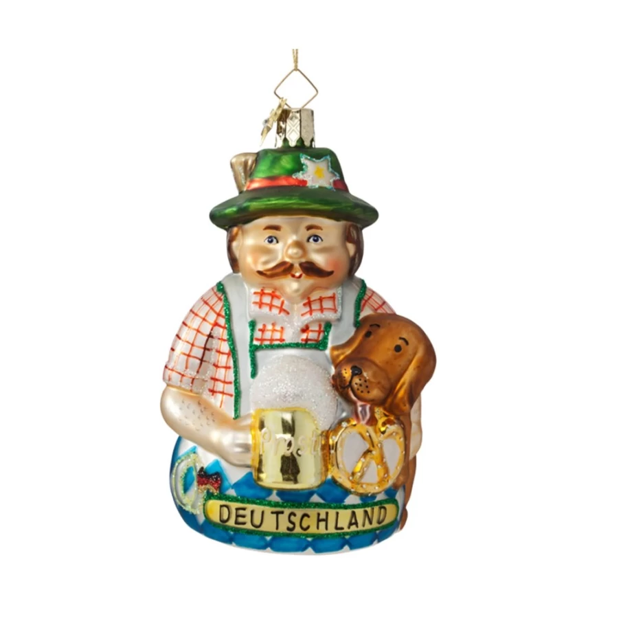 "Poesie in Glas Bavarian Man Costume Figurine with Dog and Beer Mug"