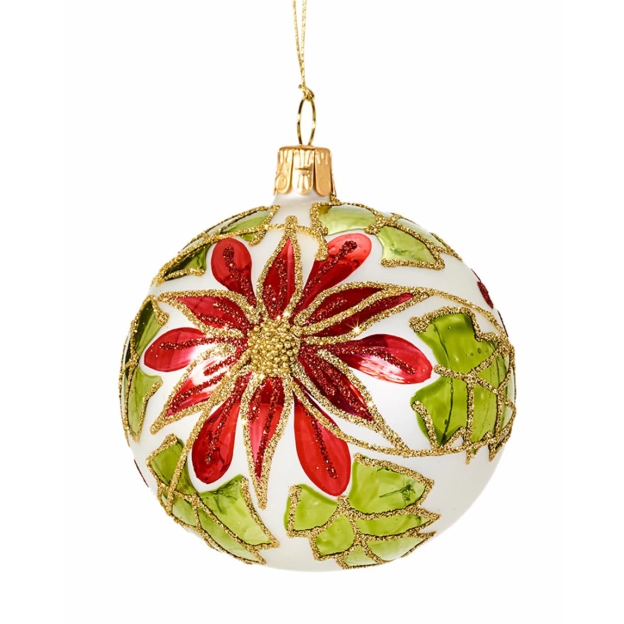 Käthe Wohlfahrt 7cm Glass Poinsettia Christmas Bauble Ornament