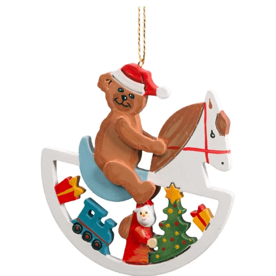 "Käthes Original Teddy Bear on Rocking Horse - Handmade Collectible Plush Toy"