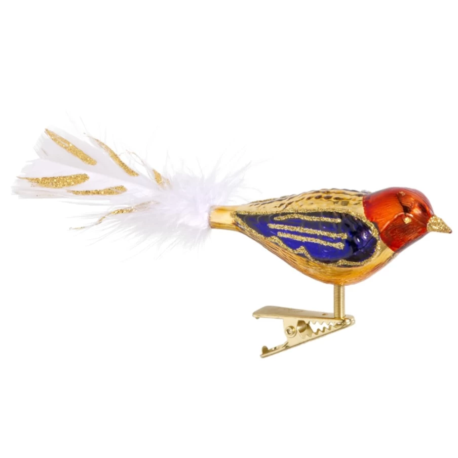"Poesie in Glas Handcrafted Glass Bird Figurine - Elegant Gold, Red, and Purple Art Piece"