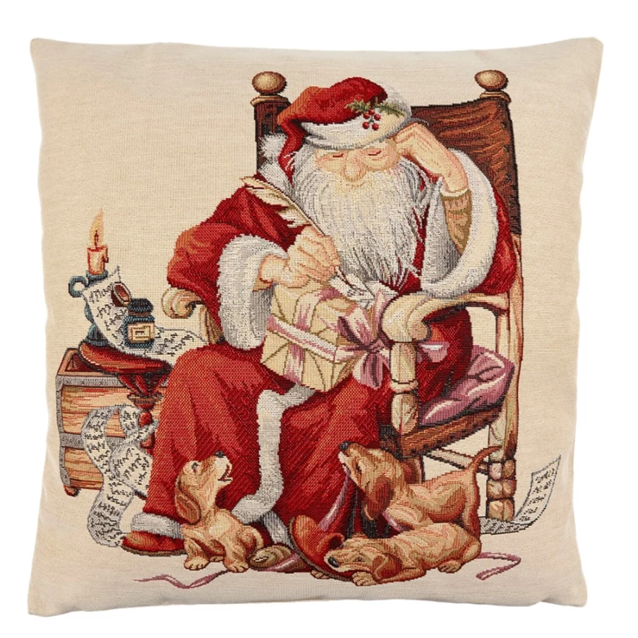 Käthe Wohlfahrt圣诞老人许愿清单刺绣靠垫套 Santa Claus With Wish List刺绣装饰枕套