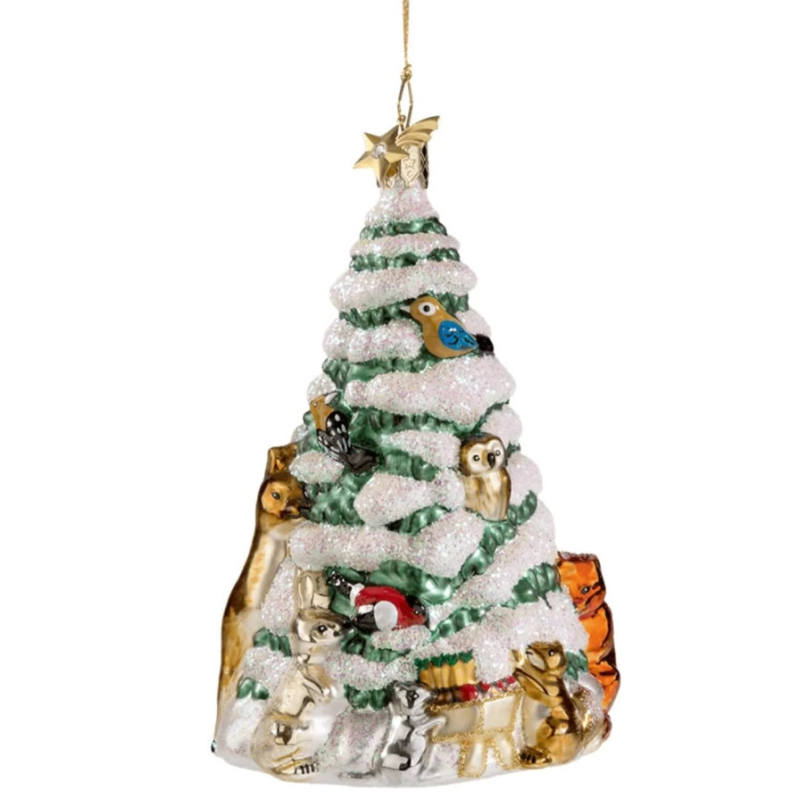 "Poesie in Glas Fir Tree With Animals Figurine – Handcrafted Decorative Glass Art"