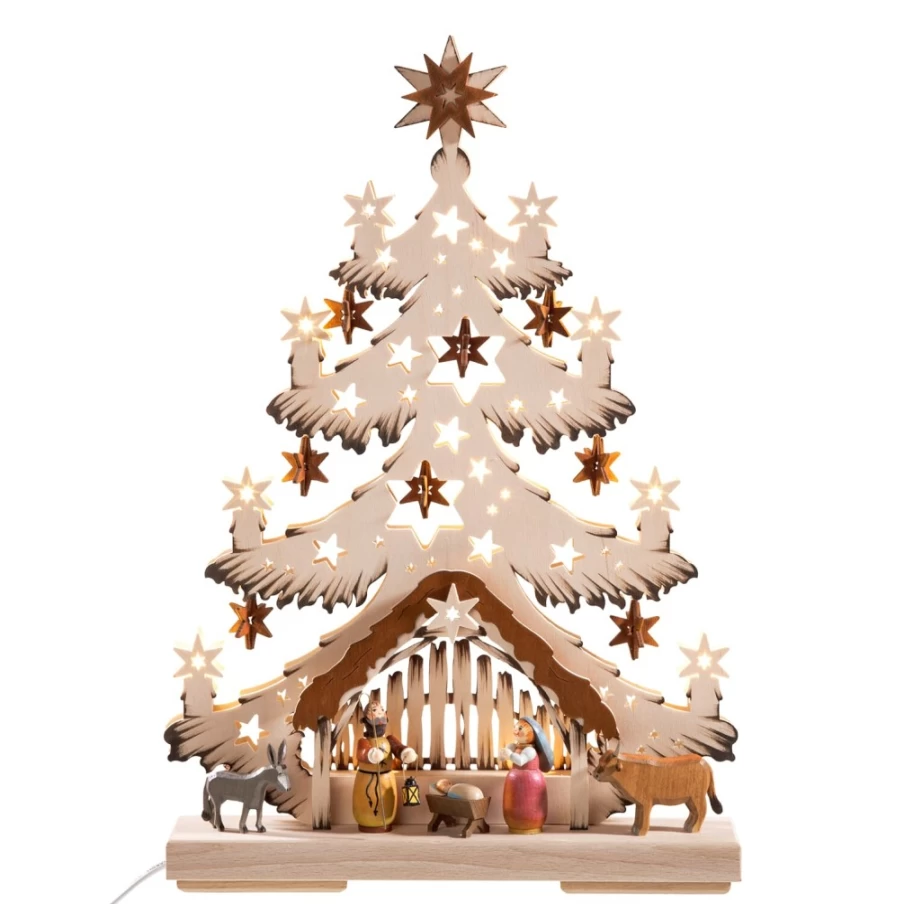 Käthes Original Schwibbogen "Holy Family" LED Christmas Arch with USB Port, 230V, Traditional German Decor