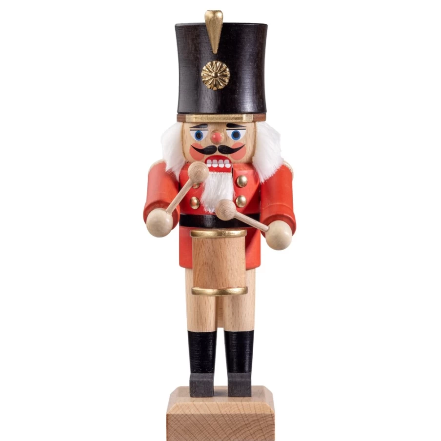 HODREWA Red Nutcracker "Drummer" Christmas Decoration, 8.1 Inch Handcrafted Wooden Soldier Figurine for Holiday Decor
