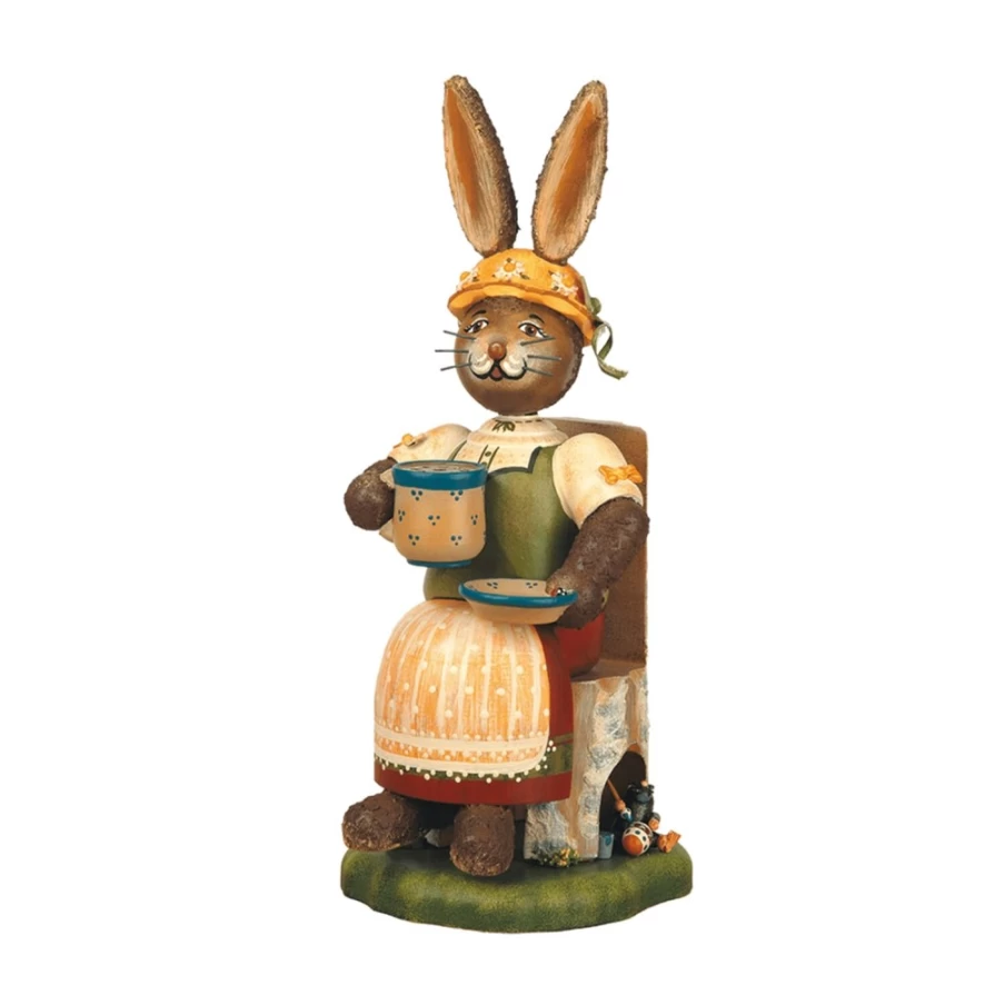 "Hubrig Volkskunst Incense Smoker Rabbit Coffee Drinker Figurine – Handcrafted Decorative Statue"