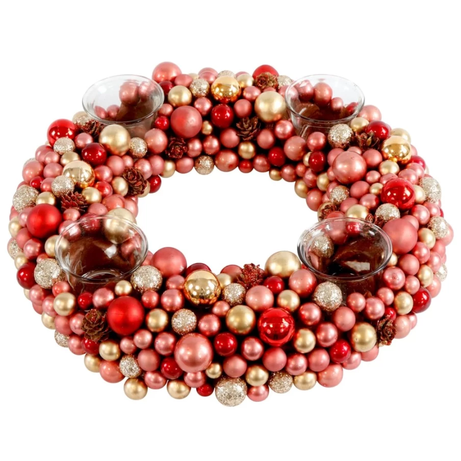 "Käthe Wohlfahrt Red-Gold Christmas Advent Wreath Decorated with Baubles"