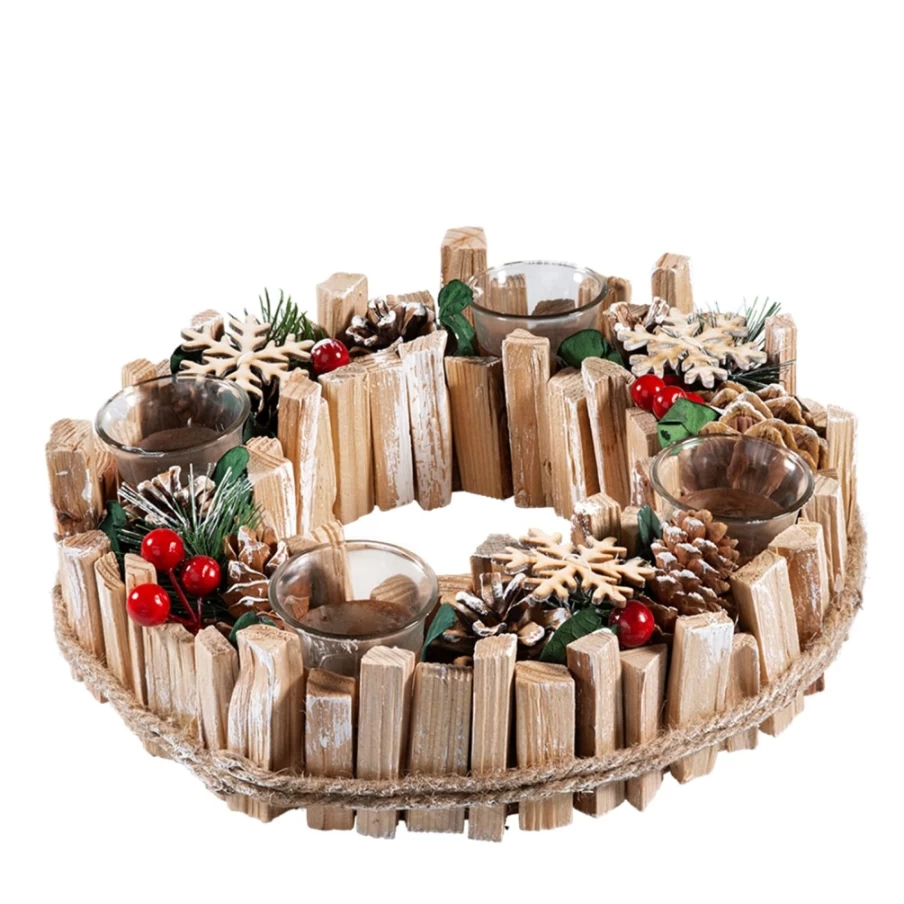 "Käthe Wohlfahrt Advent Wreath with Red Berries, Pine Cones & Evergreen for Christmas Decor"
