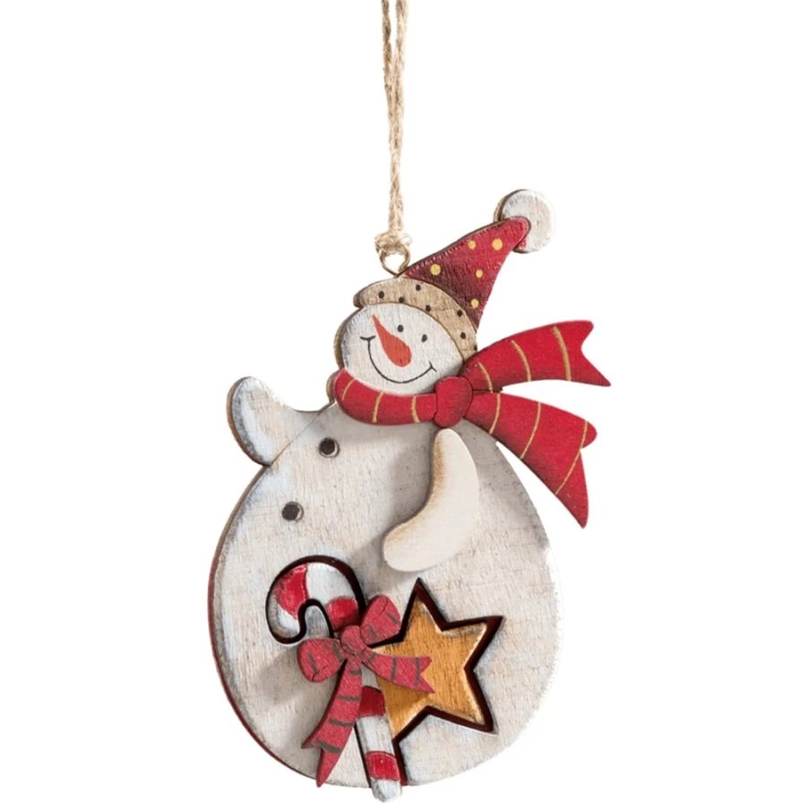 "Käthe Wohlfahrt Handcrafted Wooden Snowman Decoration with Candy Cane - Christmas Ornament"