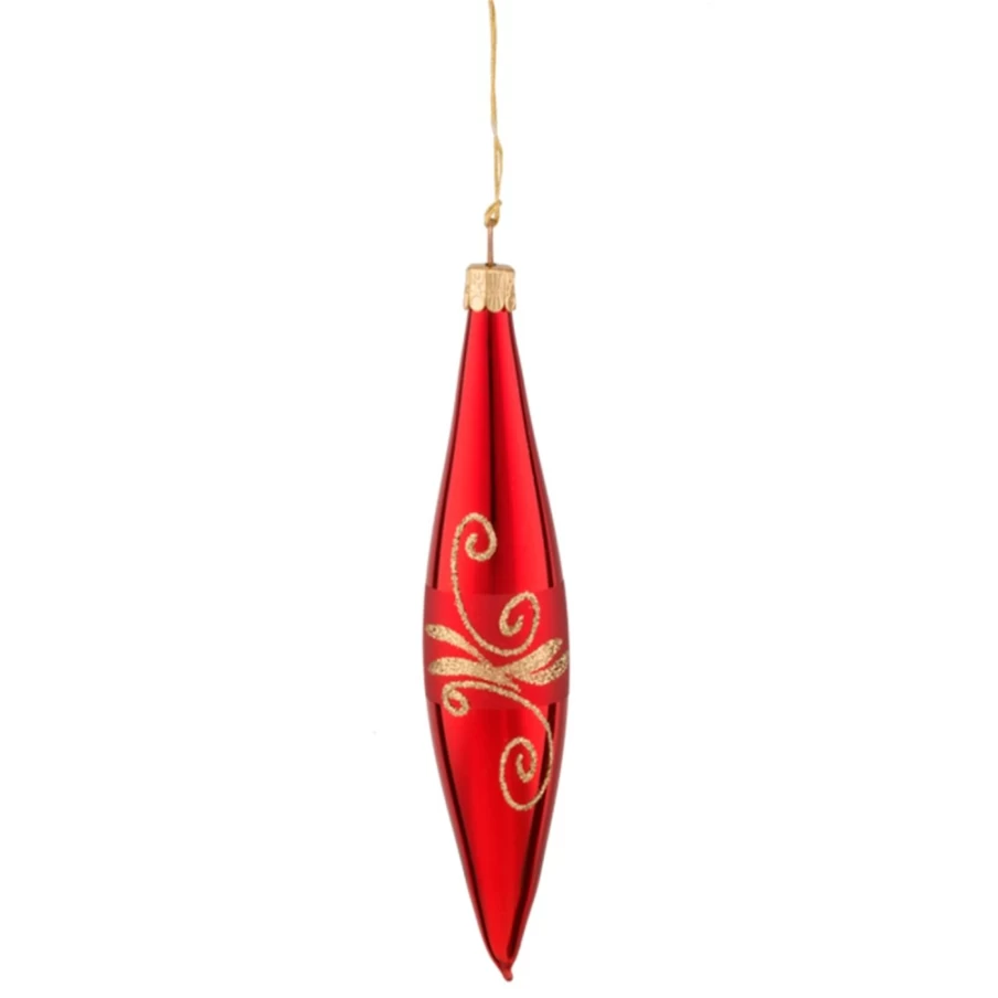 "Käthe Wohlfahrt Red Glitter Christmas Cone with Golden Sparkles – Festive Holiday Decoration"